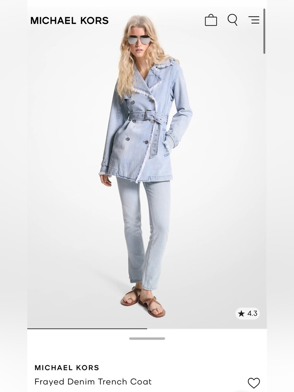 Michael Kors Light Gray Denim Trench Coat with Shearling Trim